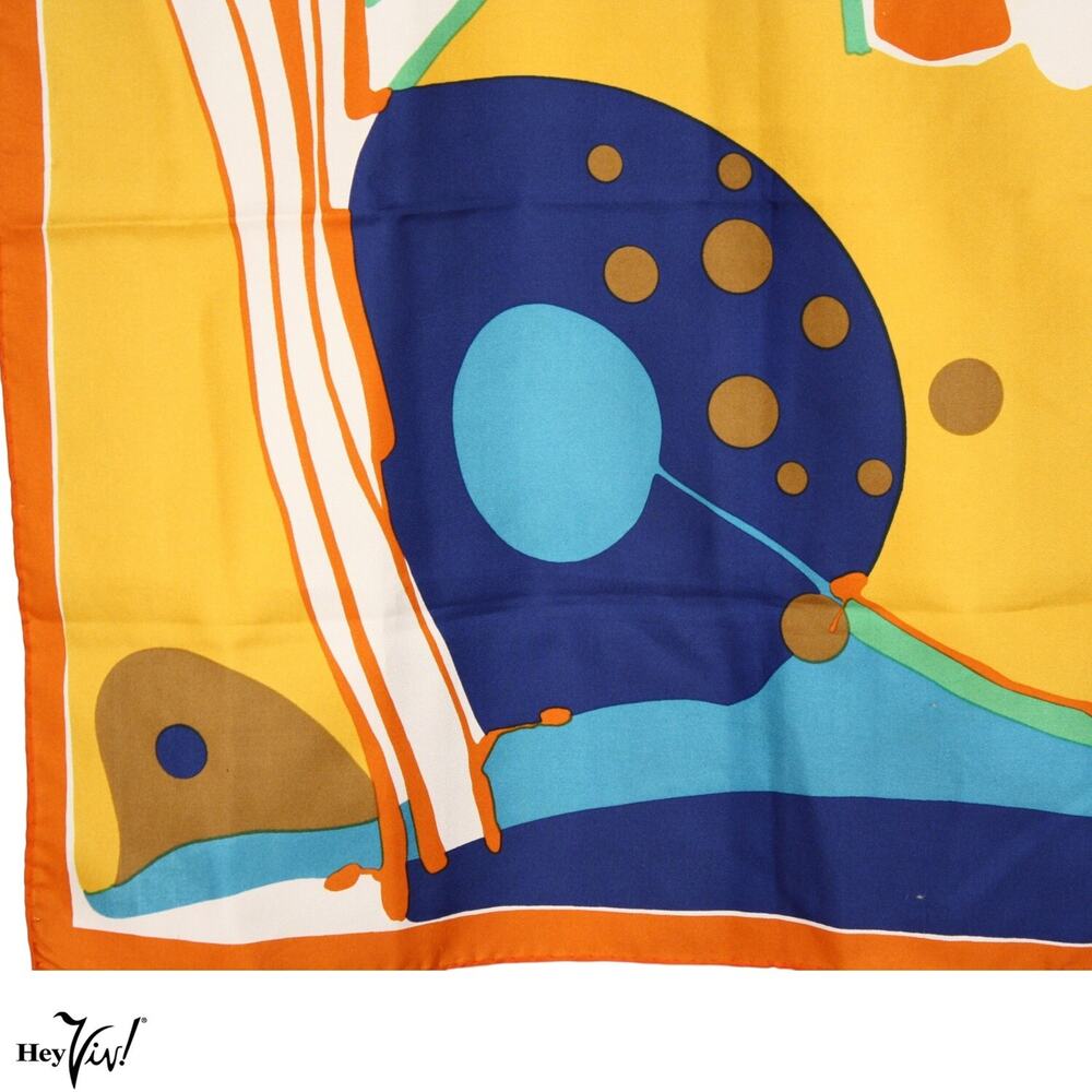 Vintage Scarf Bold Mod 60s Style Geometric Bright Color Square 26x26 - Hey Viv - Picture 3 of 5